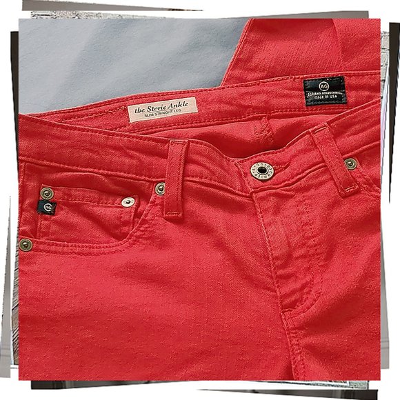 Red Slim Straight Leg Stevie Ankle Jeans (26) by Ag Adriano Goldschmied - Picture 4 of 7